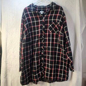 J. Jill Women Plaid Tunic Long Sleeve Button Down Front Shirt Pockets Size 2X